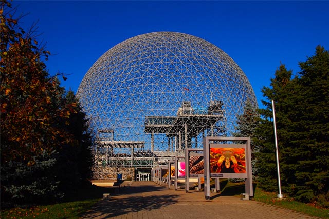 The Biosphère museum in Montreal. It looks like a bubble of water in the middle of nowhere