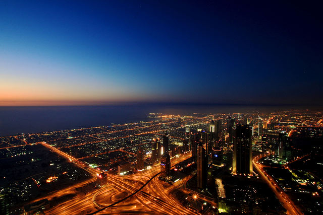 Dubai by night from the Burj Khalifa