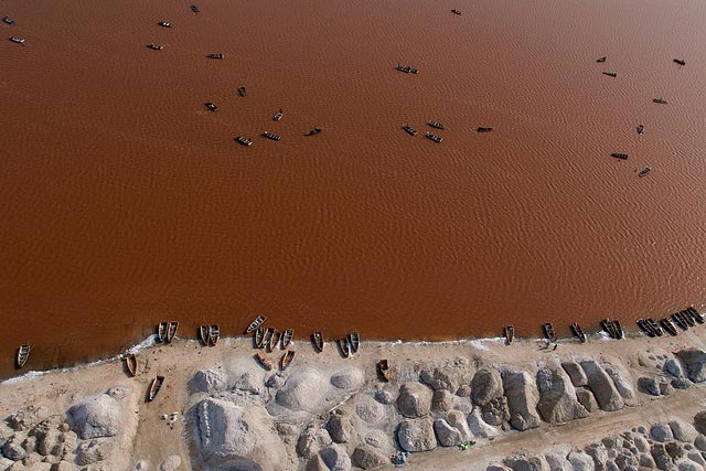 Lake Retba in Cap-Vert, Senegal
