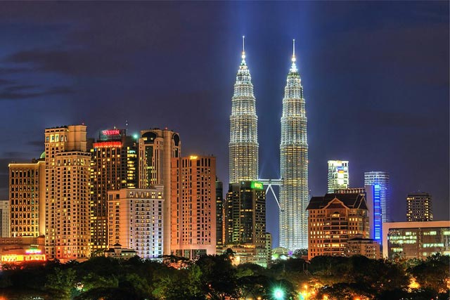 Skyline of Kuala Lumpur's Central Business District with the Petronas Twin Towers