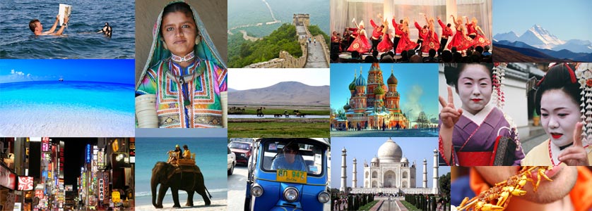 Photo collage with some attractions in Asia
