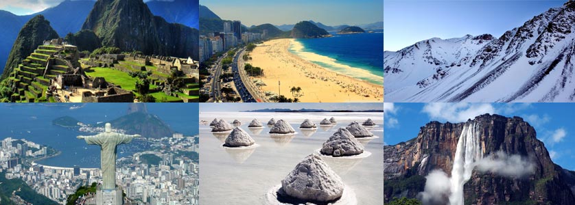 Collage with famous attractions in South America